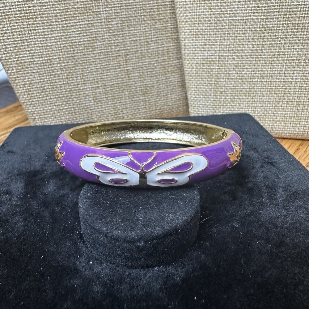 Sequin Nordstrom Purple Butterfly Gold Tone Statement Enamel Bangle Bracelet #97